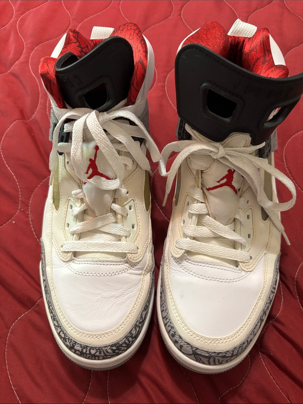 Spizikes Jordan Retro High-Top Sneakers in White, Red and Black and grey